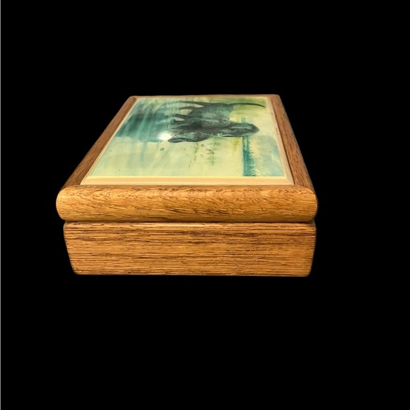 VTG Kimberly Graphic Art Tile Black Labrador Retrievers Wood Trinket Jewelry Box - Picture 6 of 11
